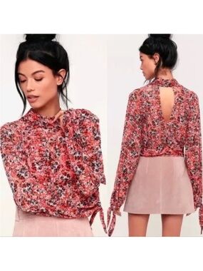 Free People All Dolled Up Mesh Floral Blouse